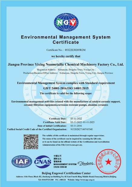 Китай Jiangsu Province Yixing Nonmetallic Chemical Machinery Factory Co., Ltd Сертификаты